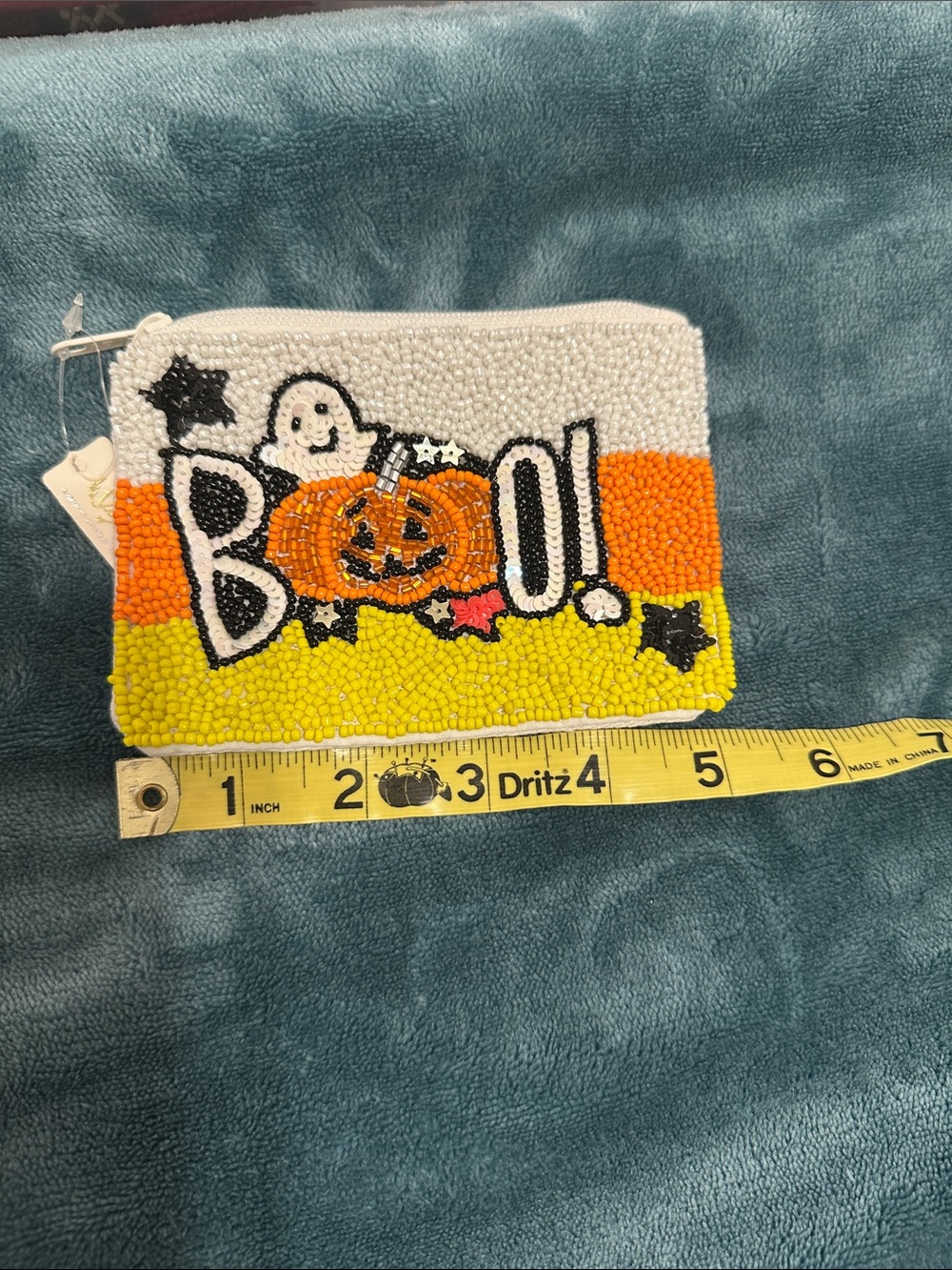 Halloween 'Boo!' Beaded Zippered Coin Purse - White, Orange & Yellow